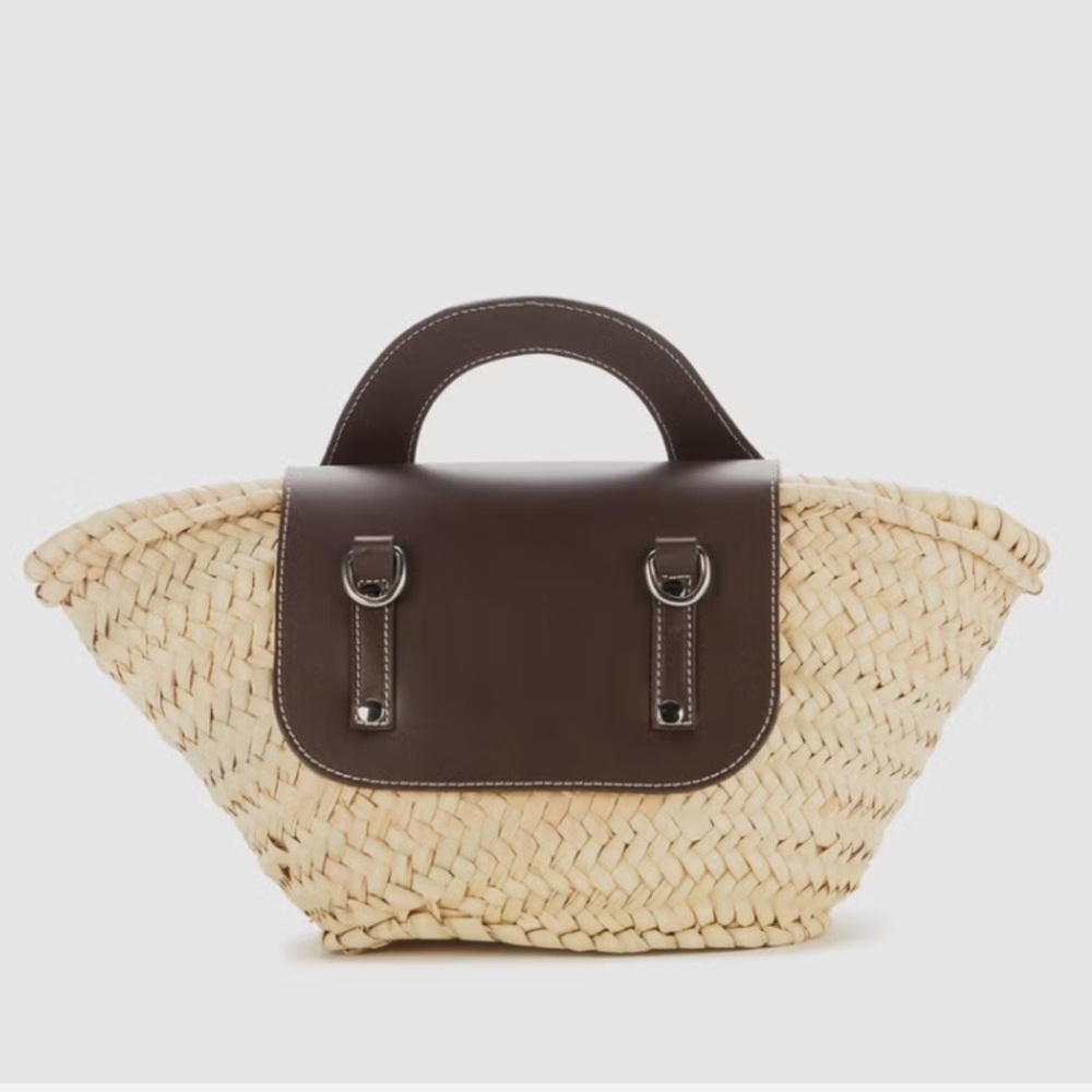 Hereu Alqueria Small Straw Crossbody Tote Natural with Brown Leather - Picture 3 of 17